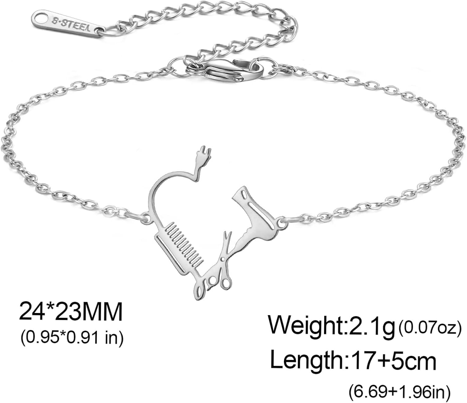 Detalle 2 de EUEAVAN Friseurschere Kamm Haartrockner Armband – stilvolles Friseur-Schmuckarmband mit verstellbarer Länge
