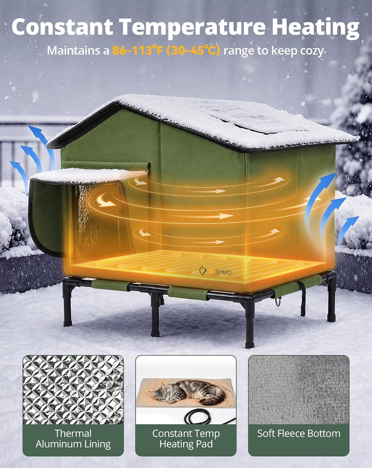 Detalle de PETEMPO BGPCH01 Heated Cat House with Insulation and Thermostatic Heating Pad