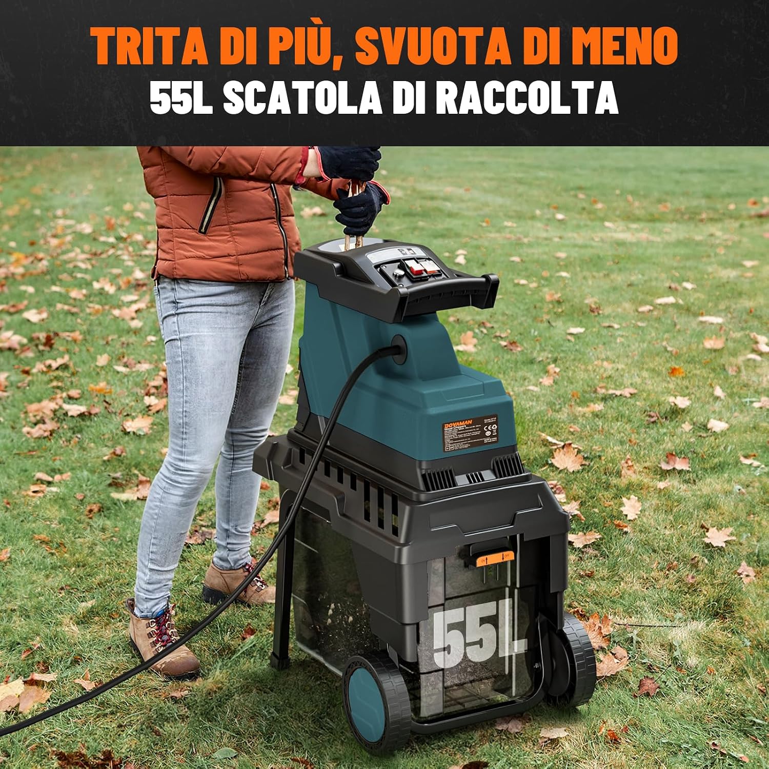 Detalle de DOVAMAN GT10 Trituratore Rami: potenza brushless da 2800W e triturazione fino a 45 mm