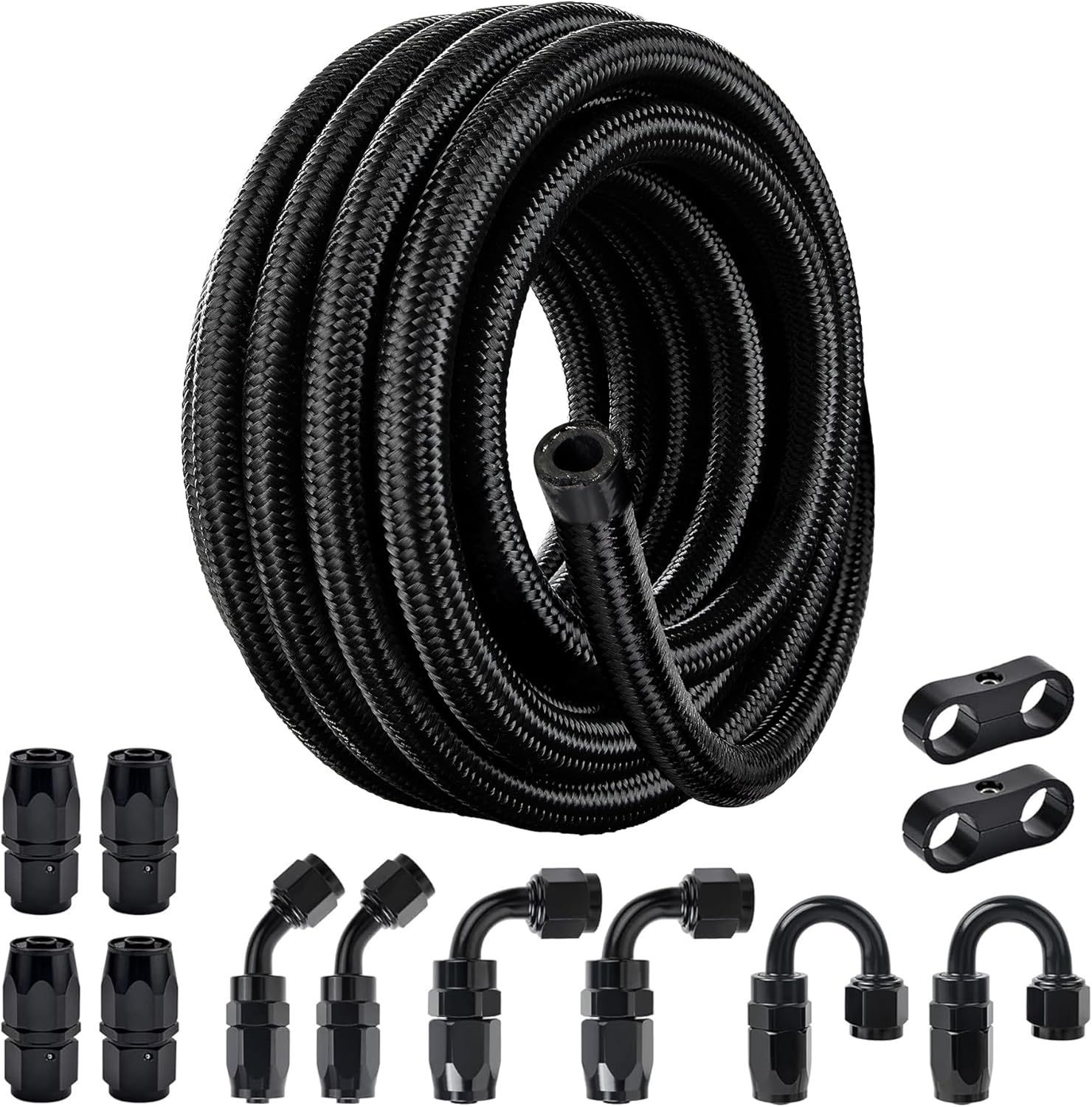 Detalle de EVIL ENERGY 6AN Braided Fuel Line Kit with 20 ft Nylon-Reinforced Hose and 10 SAE Ends
