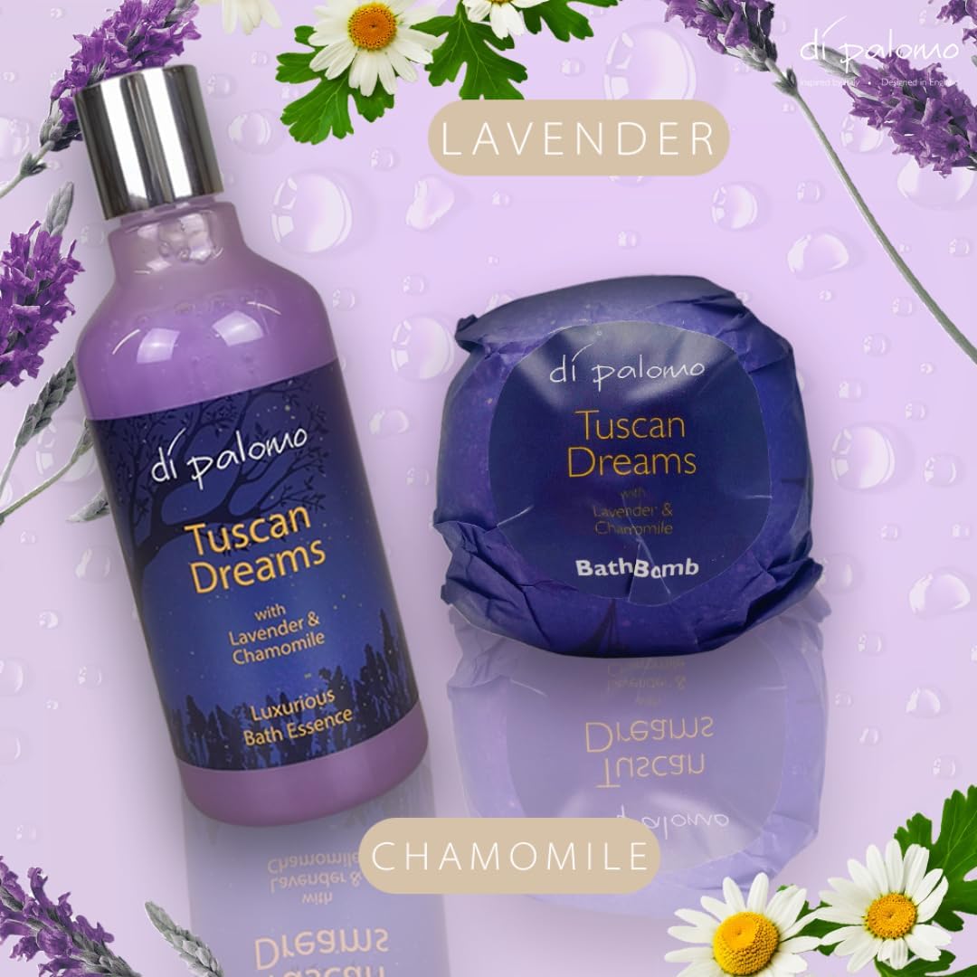 Detalle de Di Palomo Tuscan Dreams Indulgent Luxury Bathing Collection (300ml) Bathing Bubbles & 2 Bath Fizzers with Lavender & Chamomile