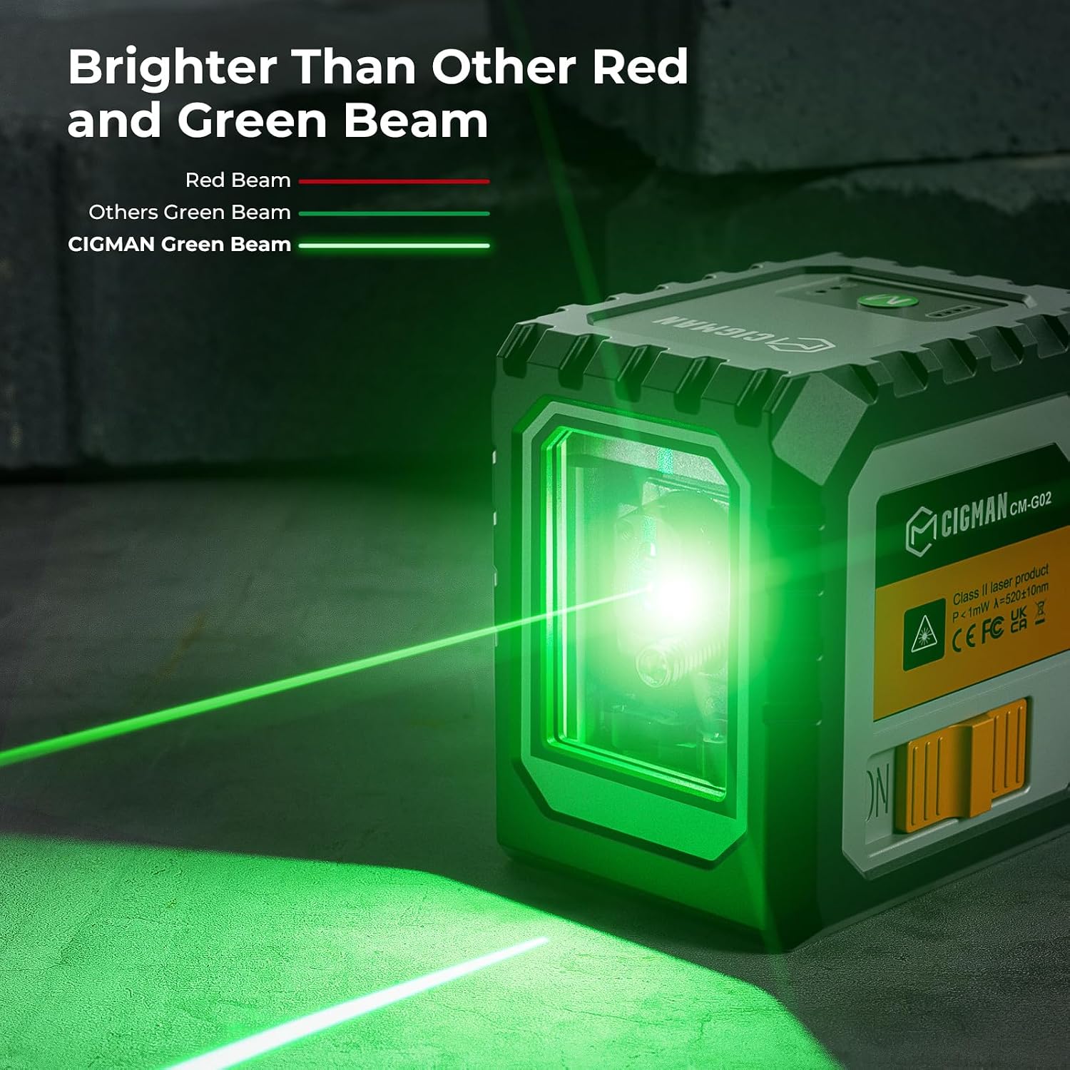 Detalle de CIGMAN Green Laser Level: Self-Leveling Cross Line, 30m Reach, Rechargeable Battery