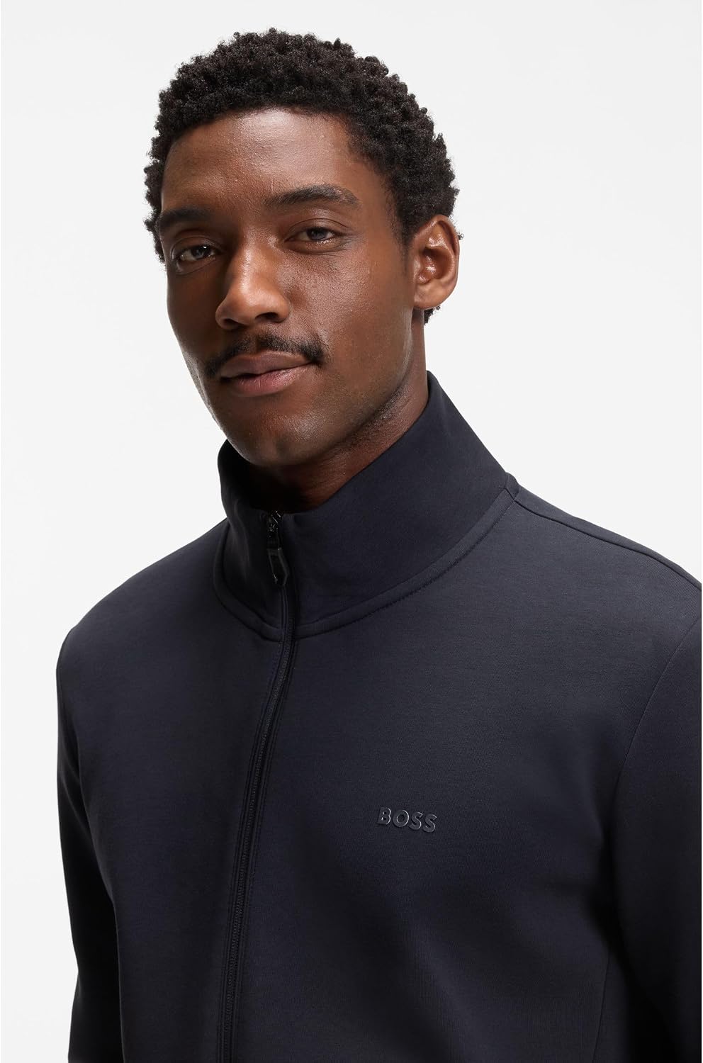 Detalle de BOSS Logo-print Zip-up Sweatshirt in Stretch Cotton