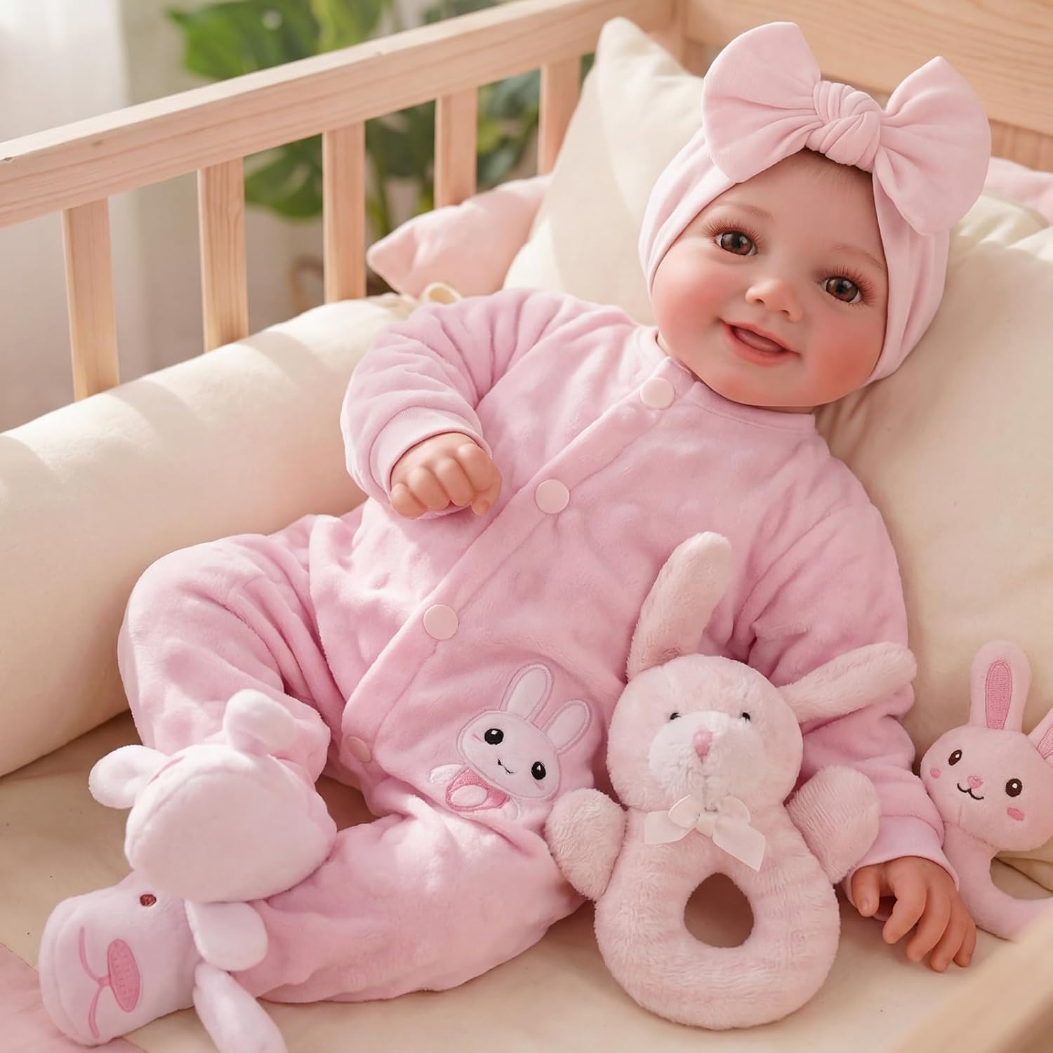 Detalle de BABESIDE Reborn Puppe „Sunny“ – 17 Zoll, Stoffkörper und realistische Details