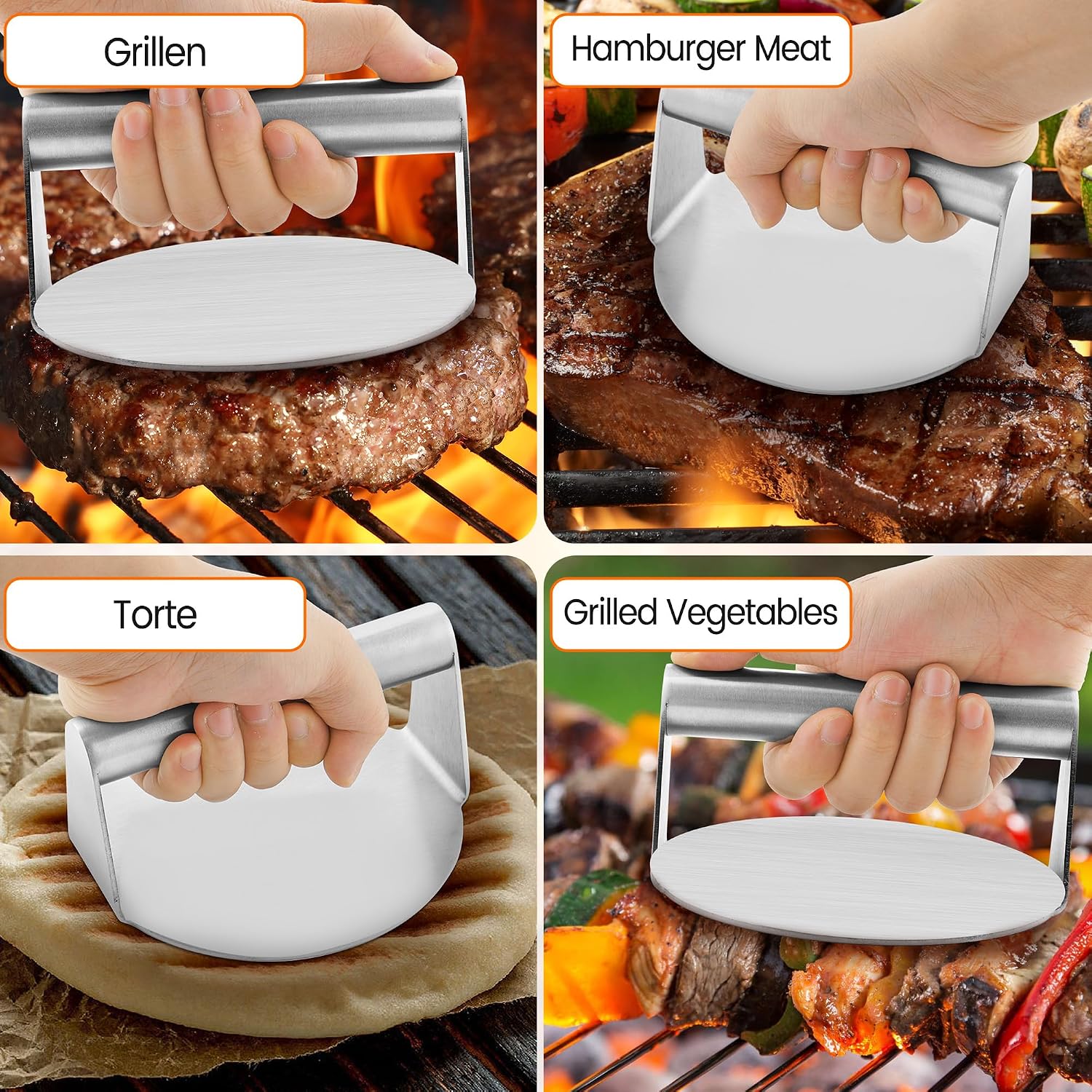 Detalle de Solvant C023-031 – okrągła prasa do burgerów ze stali nierdzewnej, 15,5 cm