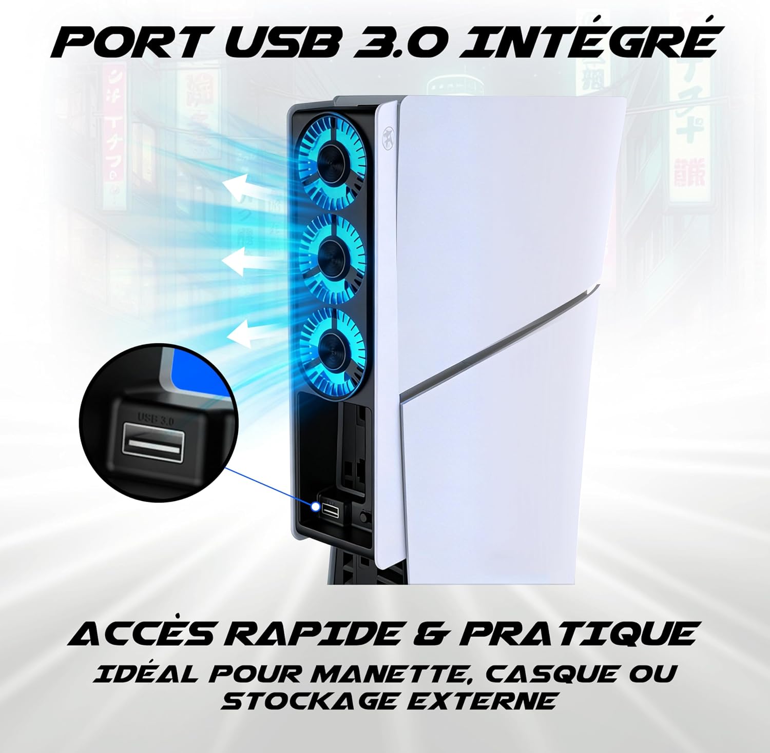 Detalle 2 de AKUMA Cyber W02 ventilateur PS5 Slim 3 ventilateurs