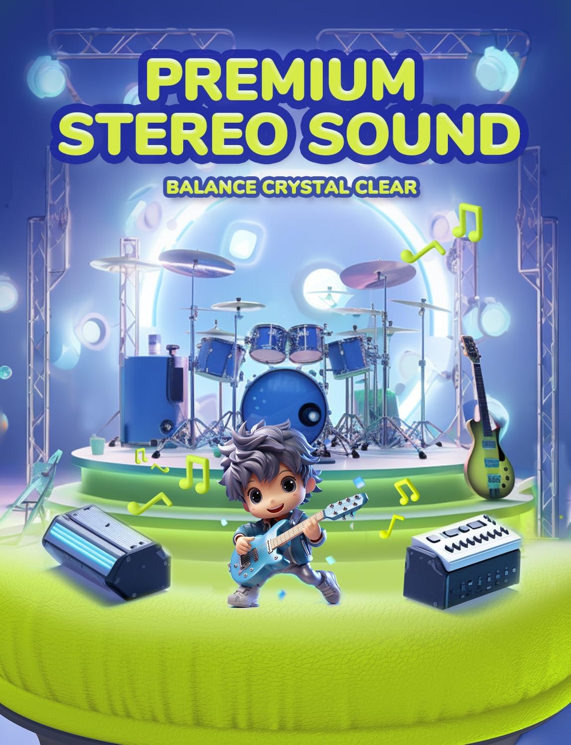 Thumbnail 2 de iClever Kinderkopfhörer mit Kabel (85 dBA) – faltbar, Stereo-Sound, 3,5-mm für iPad & Tablets, Blau-Grün