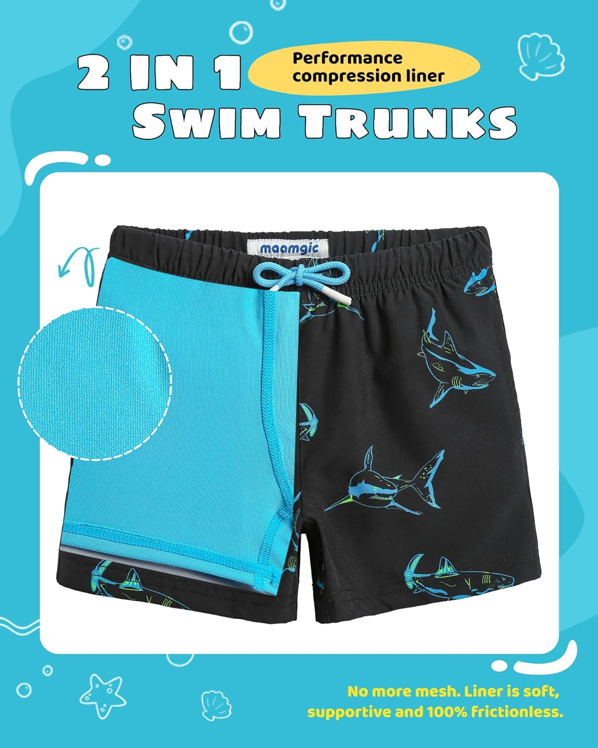 Thumbnail 1 de MaaMgic Kids Compression Lined Swimsuit Shorts (with Adjustable Waist & Quick-Dry Fabric)