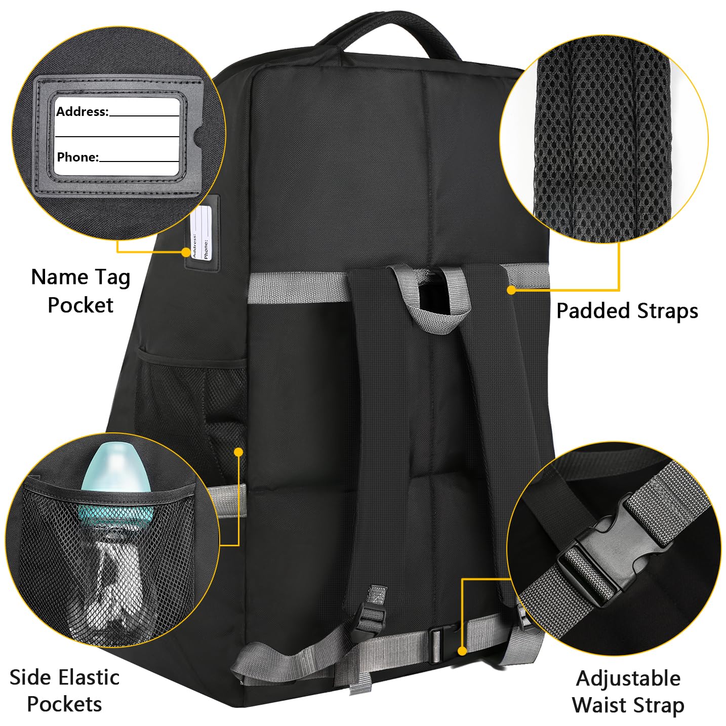 Detalle de YOREPEK Padded Car Seat Travel Bag Backpack, Water-Resistant, 17 x 17 x 28 in