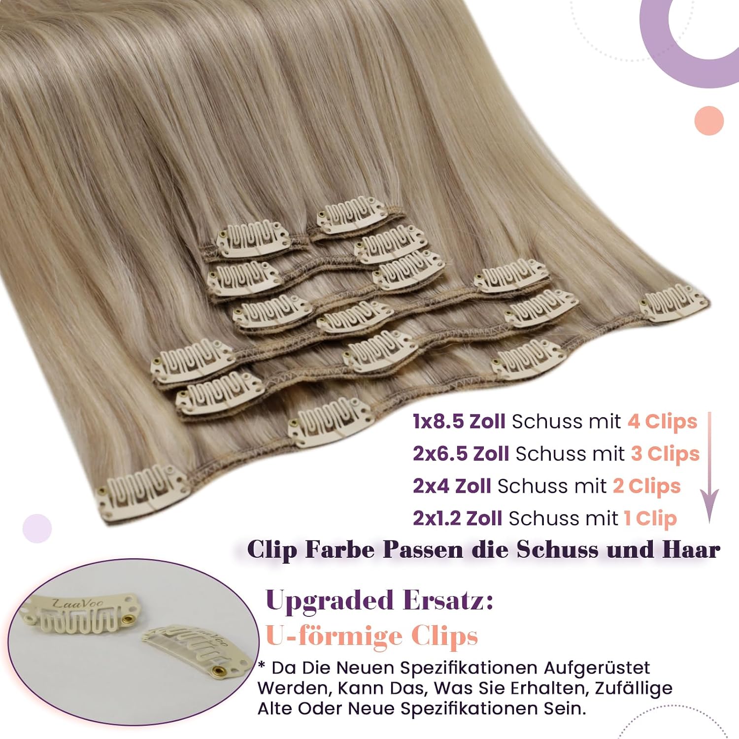 Detalle de LaaVoo Clip-in Echthaar-Extensions Blond Highlight (7 Stück, 35 cm) #16/22