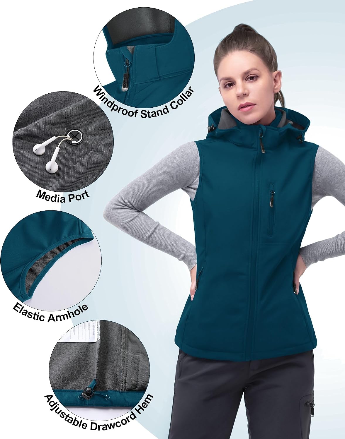 Detalle de 33,000ft Damen Softshell Weste Kapuze