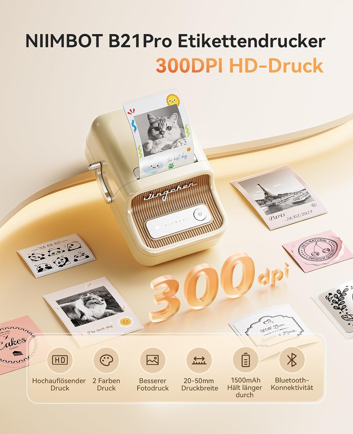 Detalle 1 de NIIMBOT B21 Pro labelprinter, 300 dpi, Bluetooth en rood-zwarte afdrukken