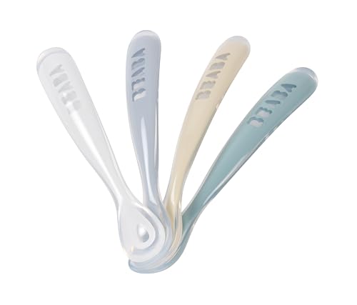 Detalle de Béaba Lot de 4 Cuillères en Silicone Bébé/Enfant 1er Âge – Douces, Ergonomiques et adaptées dès 4 mois