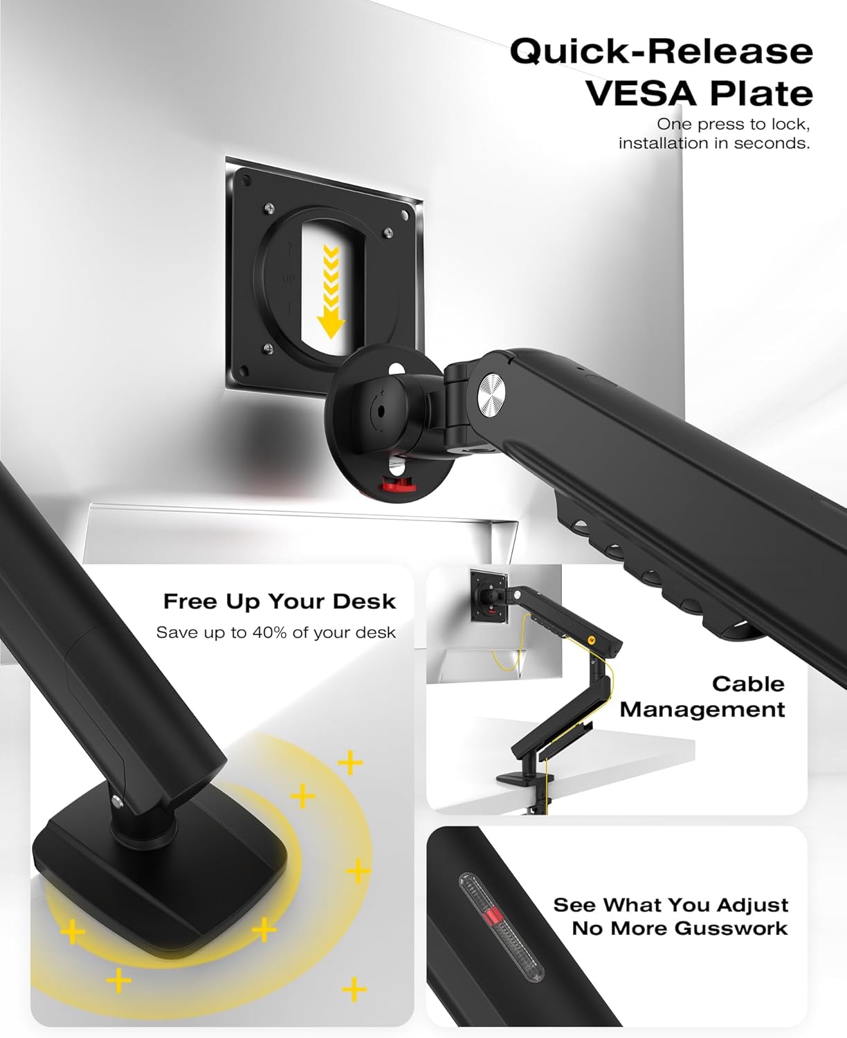 Thumbnail 5 de NB Ergonomic Monitor Arm for 17–32 inch Displays (Up to 9 kg) with Mechanical Spring – VESA 75/100 mm, Black