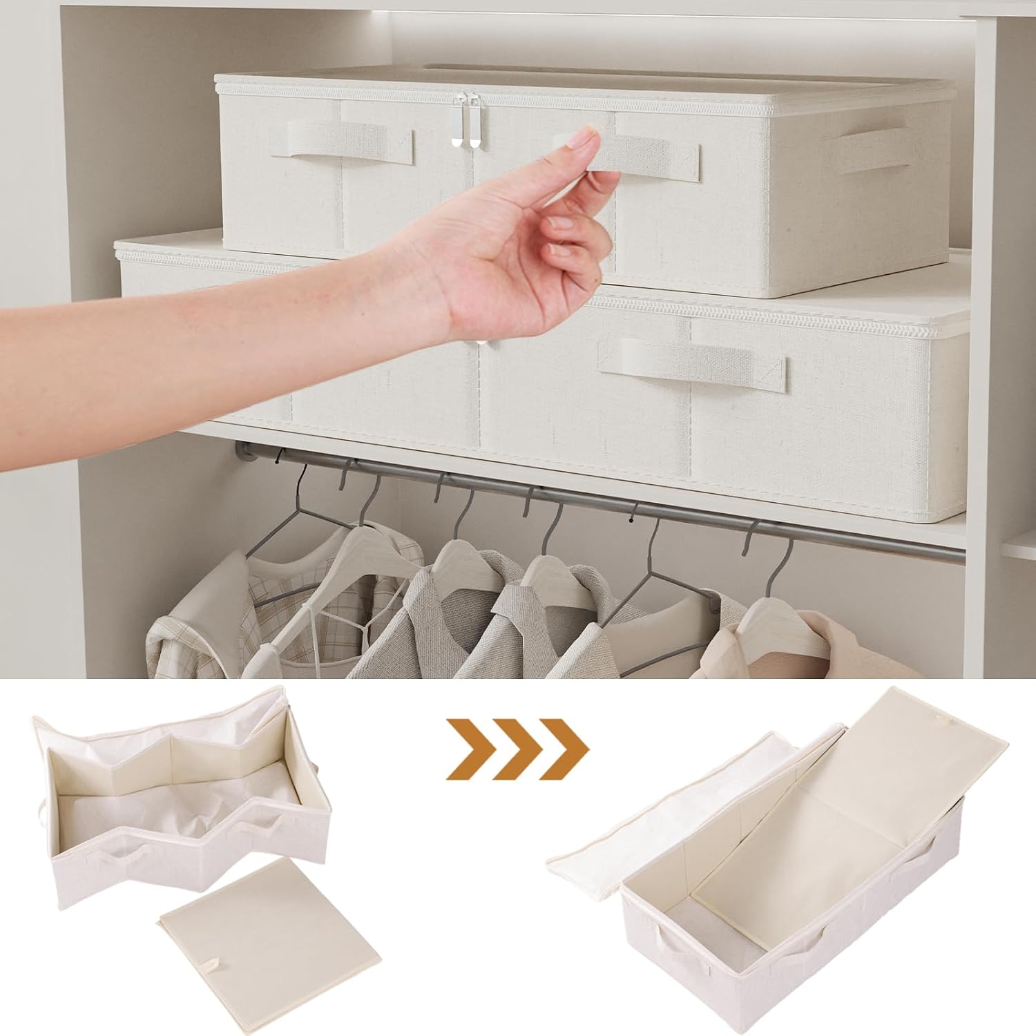 Thumbnail 6 de ENUMAIL EN104BES-2 opvouwbare opbergdozen, set van 2, beige linnen