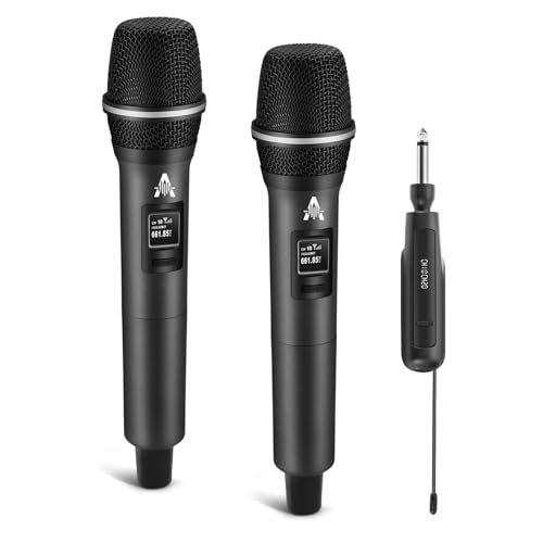 ALPOWL Microfono Wireless con Portata 200 piedi, Ricevitore Ricaricabile, Autonomia 40 Ore, Ultra‑Stable, Plug‑Play per Canto, Riunioni e Karaoke