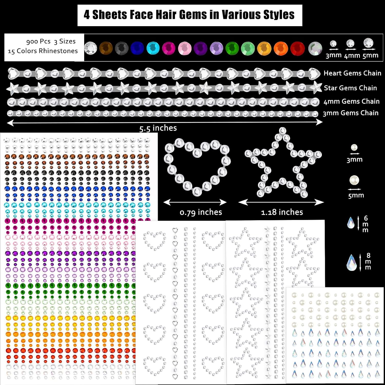 Detalle de Face Gem Stickers, 15 Colours