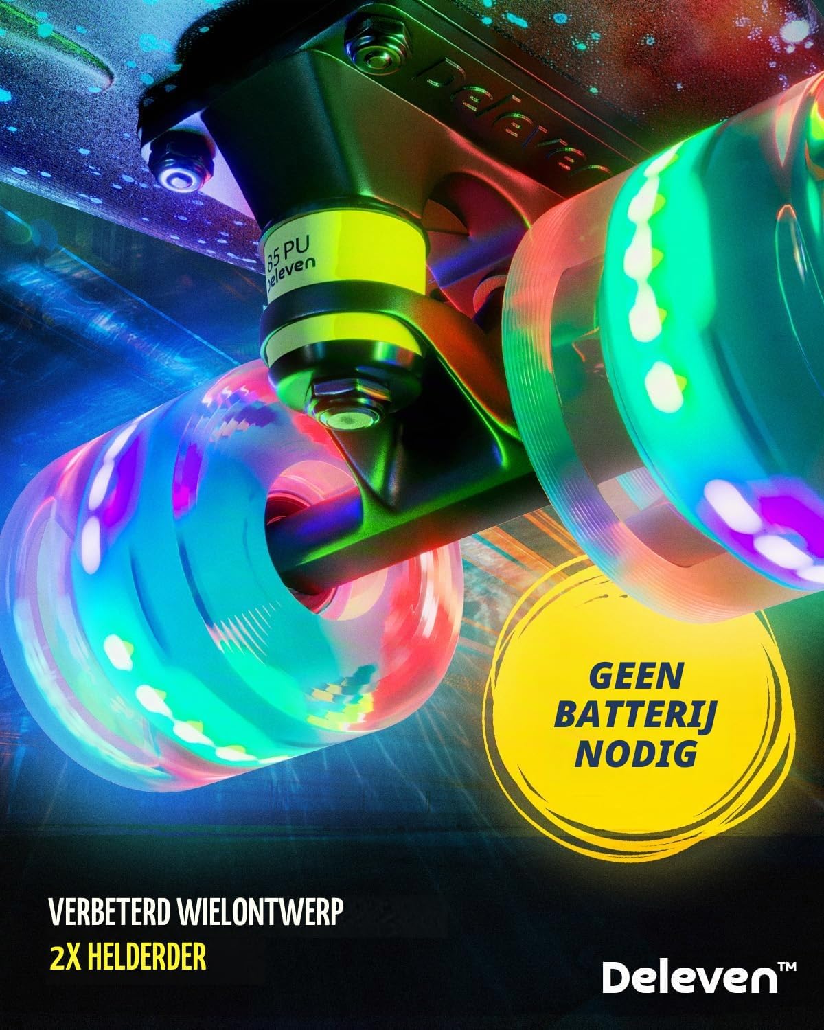 Detalle 2 de D Deleven Mini Cruiser skateboard 56 cm met LED-wielen en antislipdeck