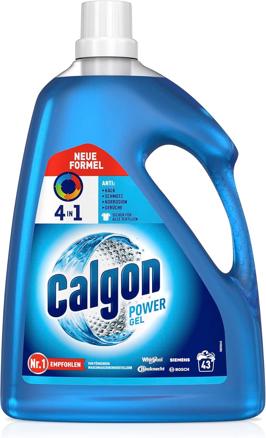 Detalle de Calgon 4-in-1 Power Gel – Schutz vor Kalk, Schmutz, Gerüchen und Korrosion für die Waschmaschine (2,15 l)