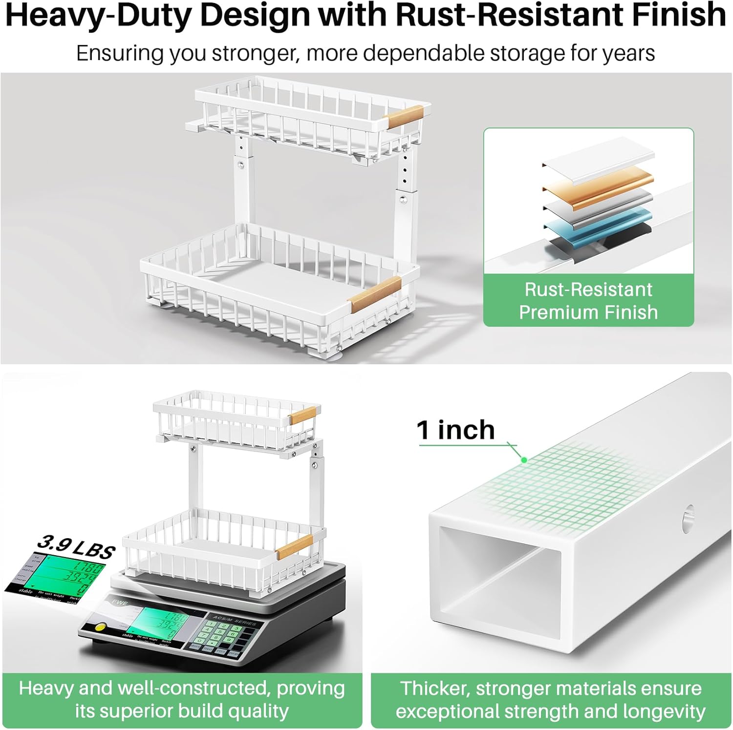 Detalle 1 de Kitstorack 2-Tier Sliding Cabinet Organizer, Adjustable White Carbon Steel Shelf
