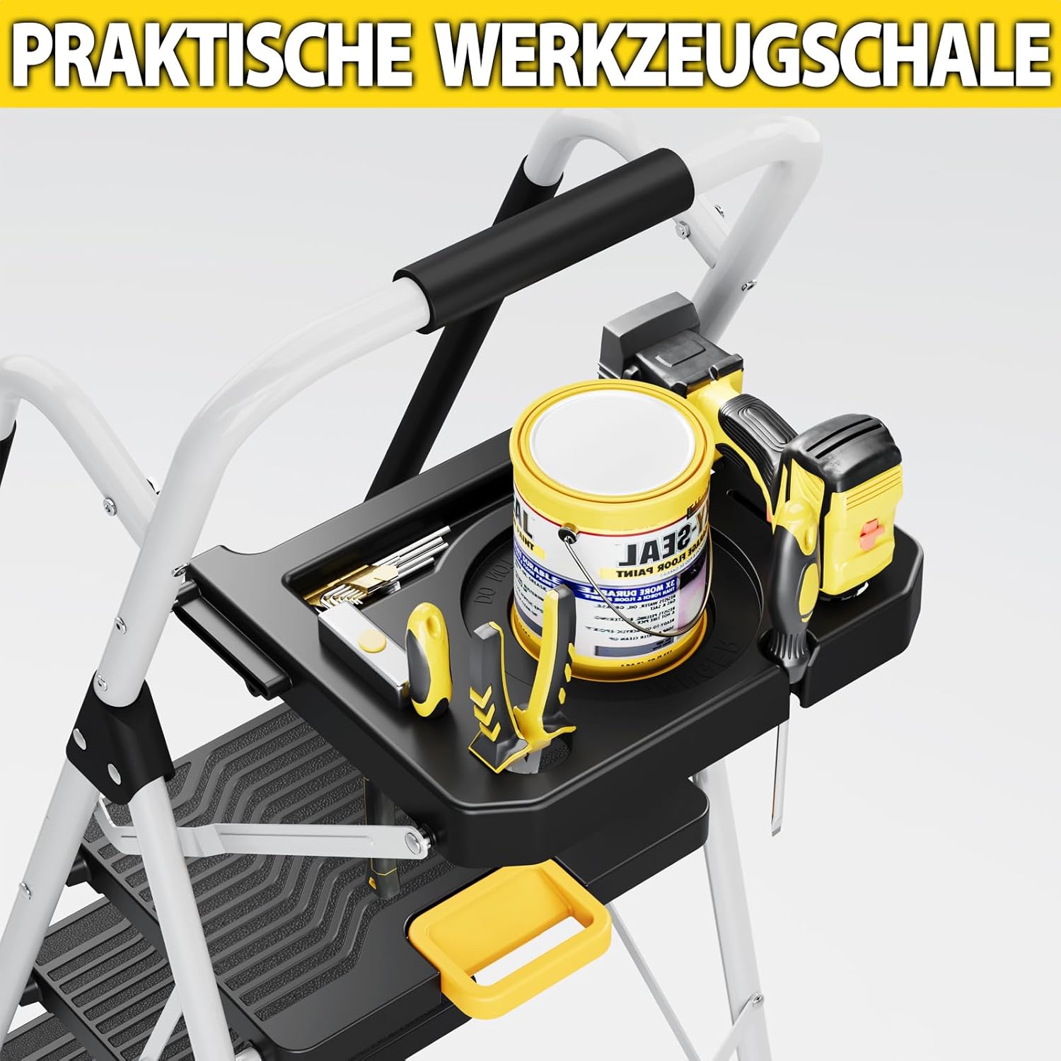 Detalle 2 de KINGRACK Trittleiter 5 Stufen klappbar mit Werkzeugtray