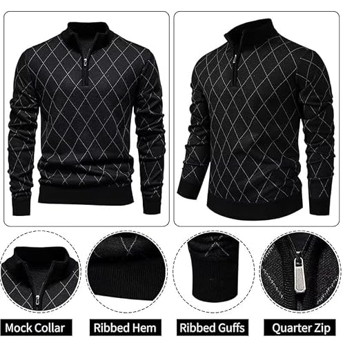 Thumbnail 4 de Shuanghao Jersey con cremallera 1/4 para Hombre — Suéter de punto fino sin capucha, negro, talla M
