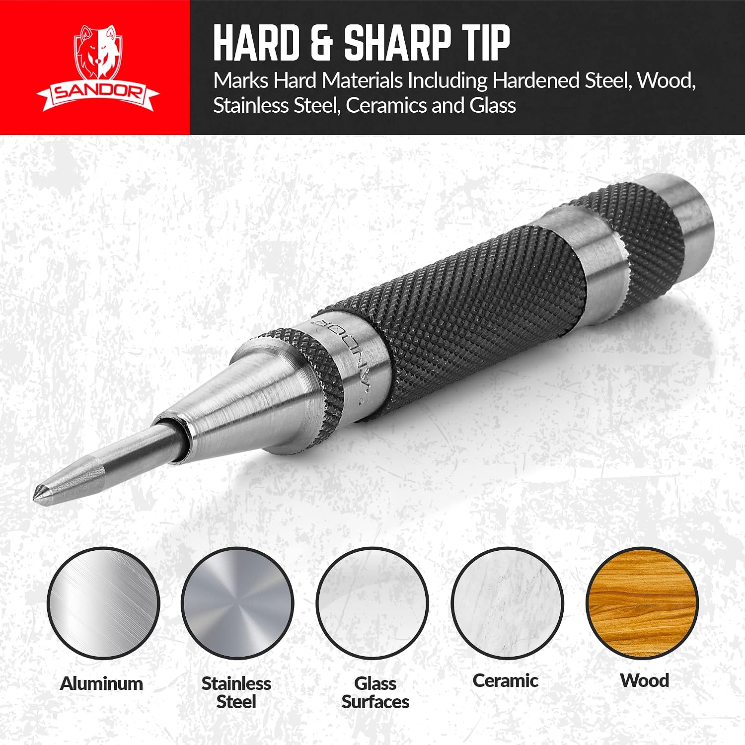Thumbnail 3 de Lot de 2 poinçons automatiques robustes en acier trempé avec capuchon moleté et étui rigide – Sandor Tool