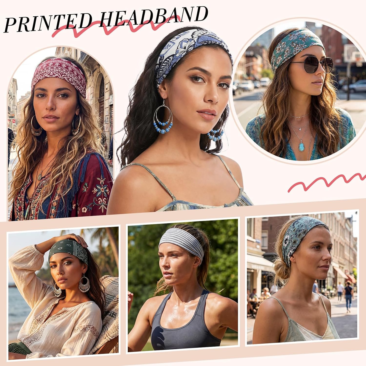 Detalle 2 de obeoby 8-Pack Boho Knotted Headbands for Women (Non-Slip, Adjustable)