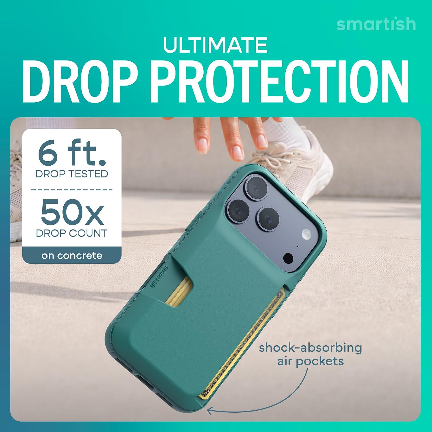 Detalle de Smartish Wallet Slayer Vol. 1 Wallet Case for iPhone 17 Pro (So Jaded) — slim card holder with drop protection