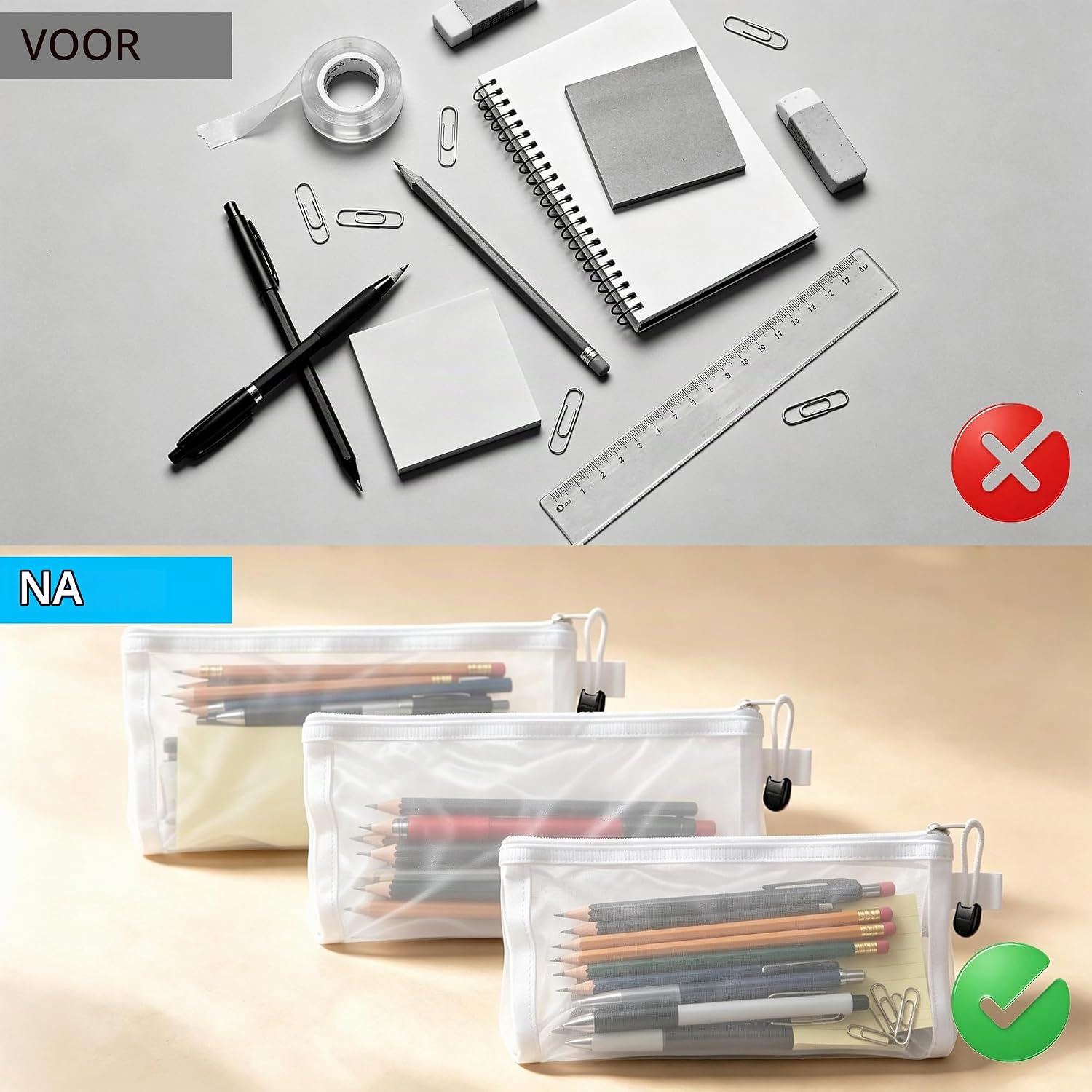 Detalle de AITODOS TA 3White-BD etuis met rits, set van 3 van nylon gaas