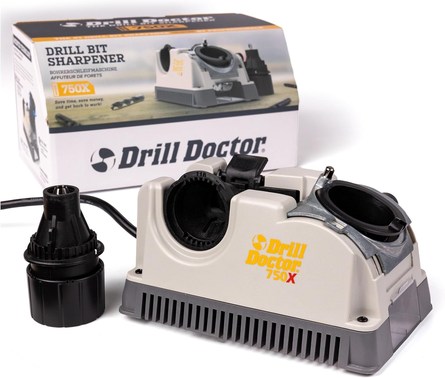 Detalle de Drill Doctor 750X Drill Bit Sharpener, 3/32–3/4-Inch Capacity, Adjustable Angles