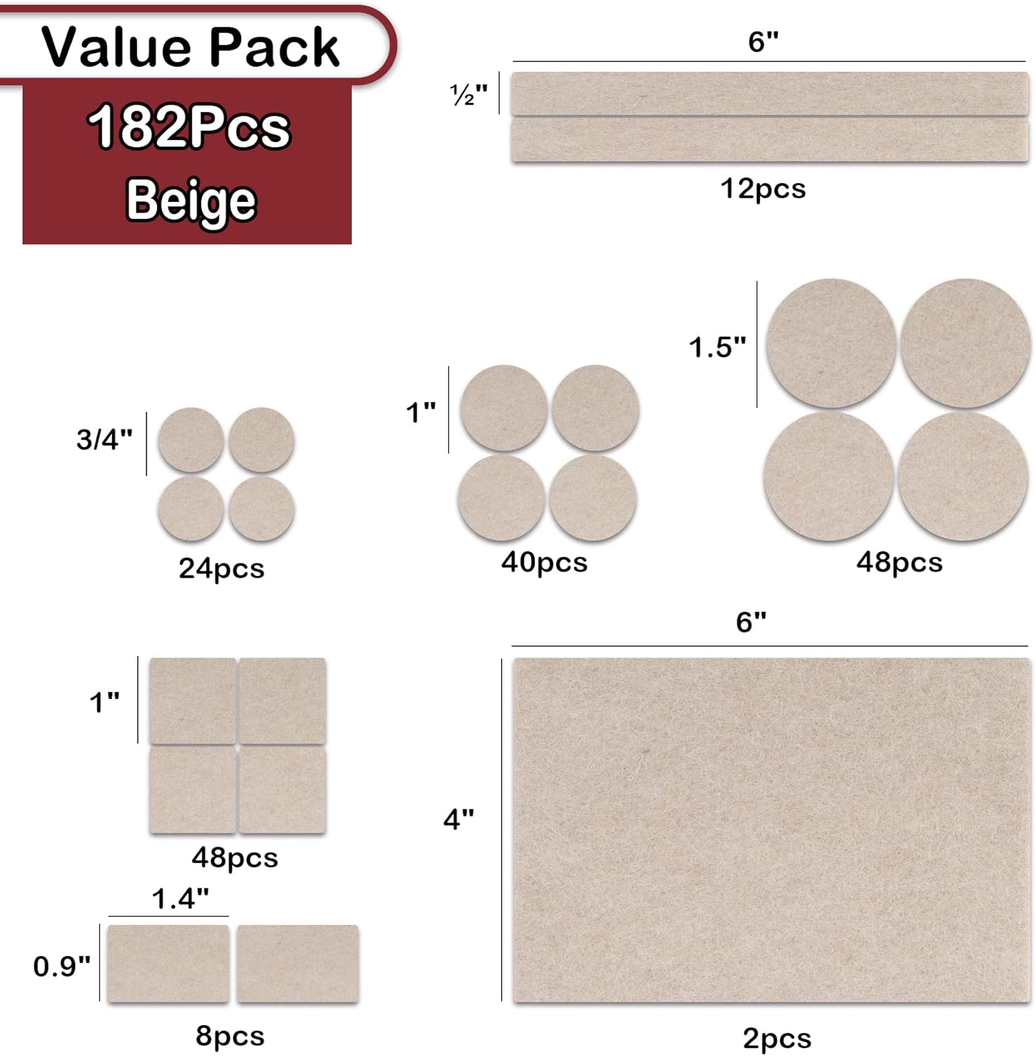 Detalle de Yelanon Filzgleiter Selbstklebend 182 Stück – Rund & Quadrat, für Stühle und Möbelbeine, Parkett- & Bodenschutz in Beige