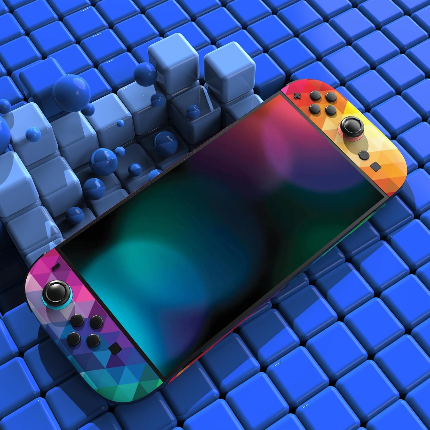 Detalle de PlayVital Full Set Protective Skins for Nintendo Switch 2 (Vinyl decal wrap) – Colourful Triangle