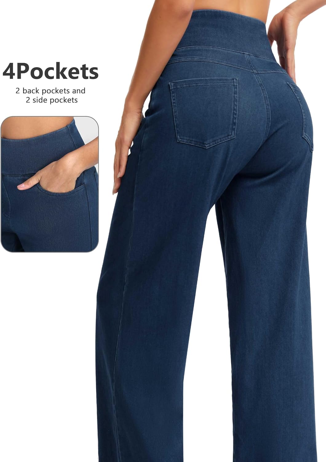 Detalle 2 de THE GYM PEOPLE High Waist Wide Leg Jeans for Women, Stretch Fit and Pockets