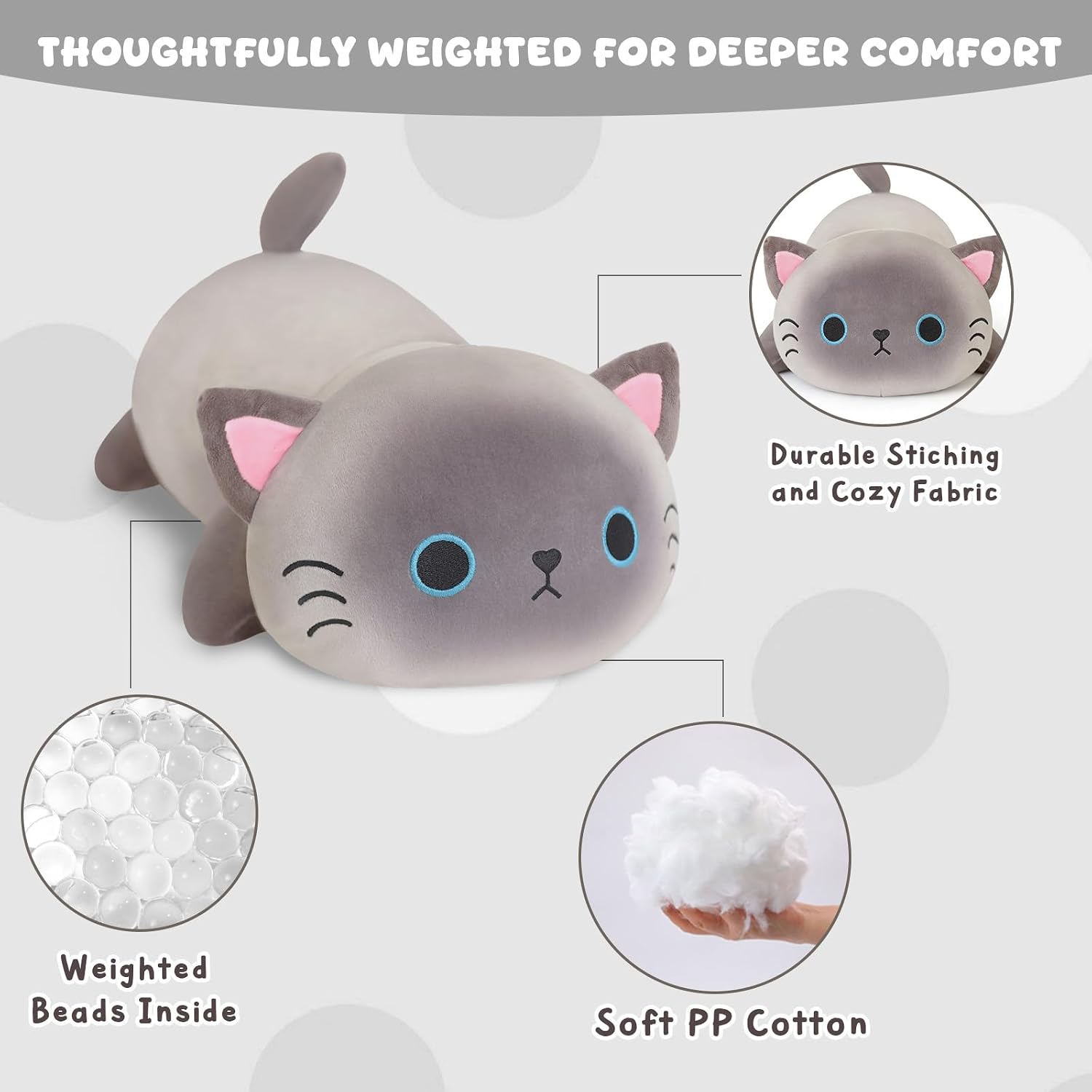 Detalle 2 de Xfrog Weighted Siamese Cat Plush: Soft Weighted Cat Stuffed Animal and Pillow (25cm/35cm/60cm)
