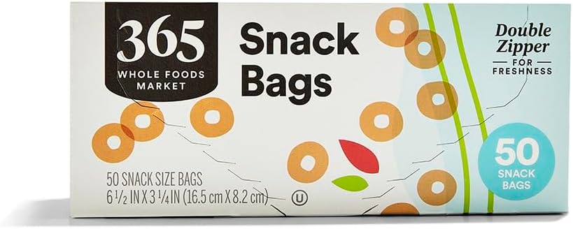Detalle de 365 by Whole Foods Market Snack Size Storage Bags — Double Zipper, 50 Count