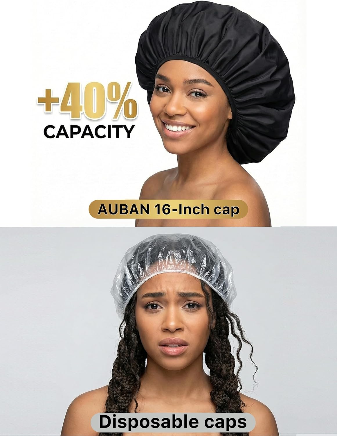 Detalle de Auban Extra Large Shower Cap for Braids, Waterproof, Reusable Satin Lining