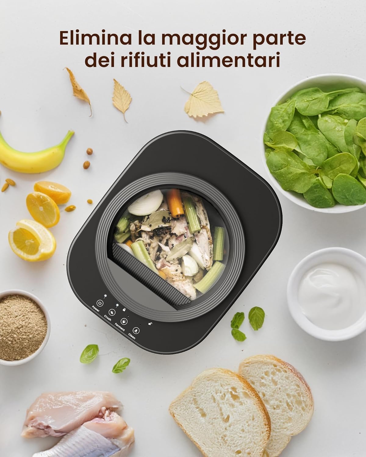 Detalle de Composter Elettrico da Cucina 4L Ouaken: compostaggio domestico silenzioso e senza odori