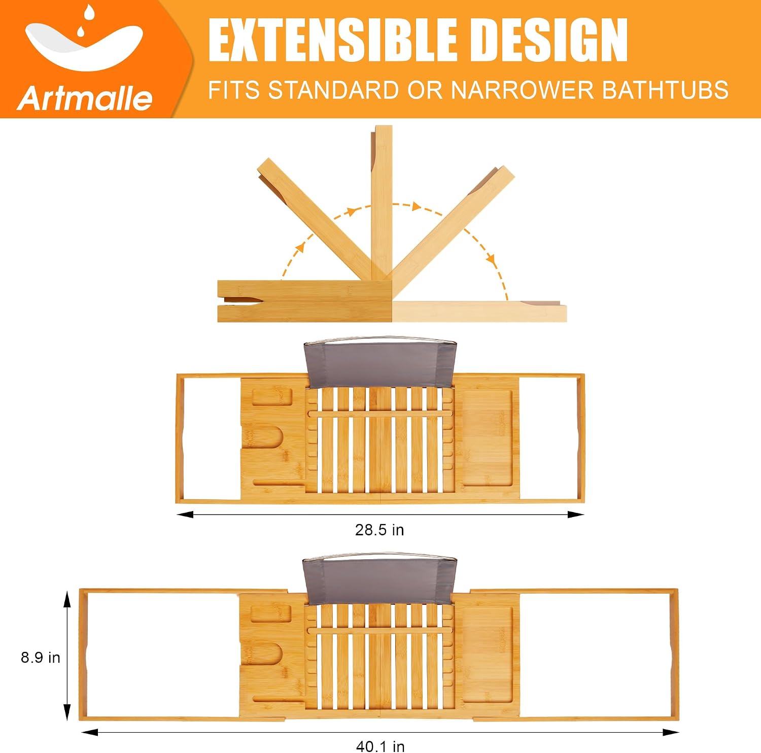 Thumbnail 4 de Artmalle Luxury Bathtub Caddy Tray — Bamboo tub tray