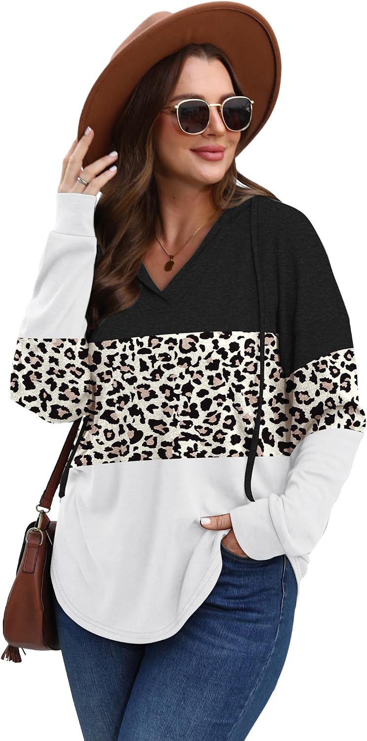 Detalle de Sampeel Women's V-Neck Oversized Hoodie, Long Sleeves, Longer Back Hem