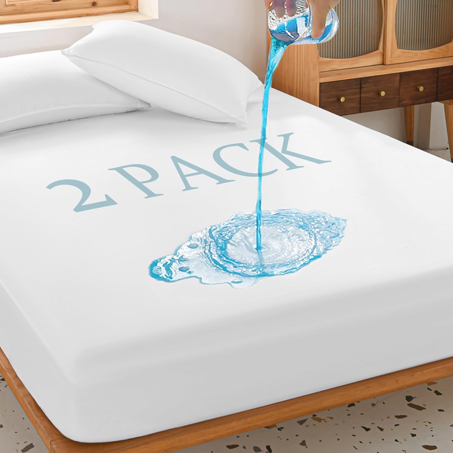 2 Pack Twin Waterproof Mattress Protector Deep Pocket – Soft, Breathable, Noiseless Fit to 19