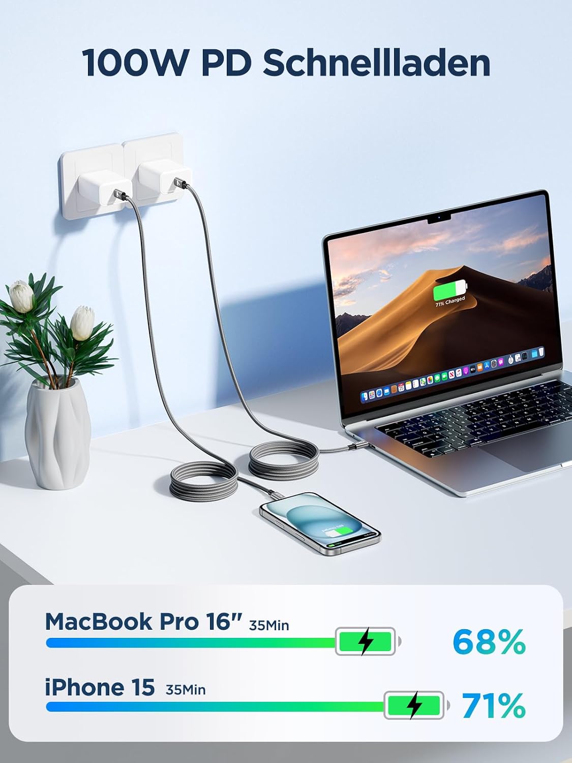 Detalle de USB C auf USB C Kabel 100W 2x2m