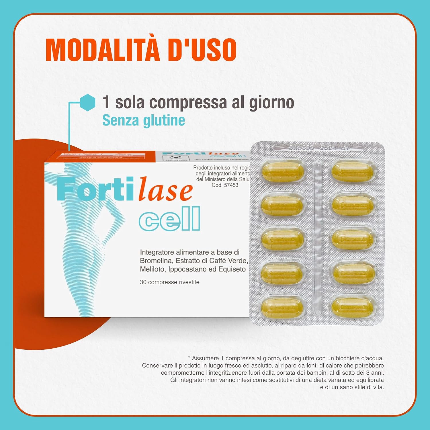 Thumbnail 5 de Fortilase Cell – Integratore alimentare con bromelina, caffè verde, melitolo, ippocastano ed equiseto (30 compresse)