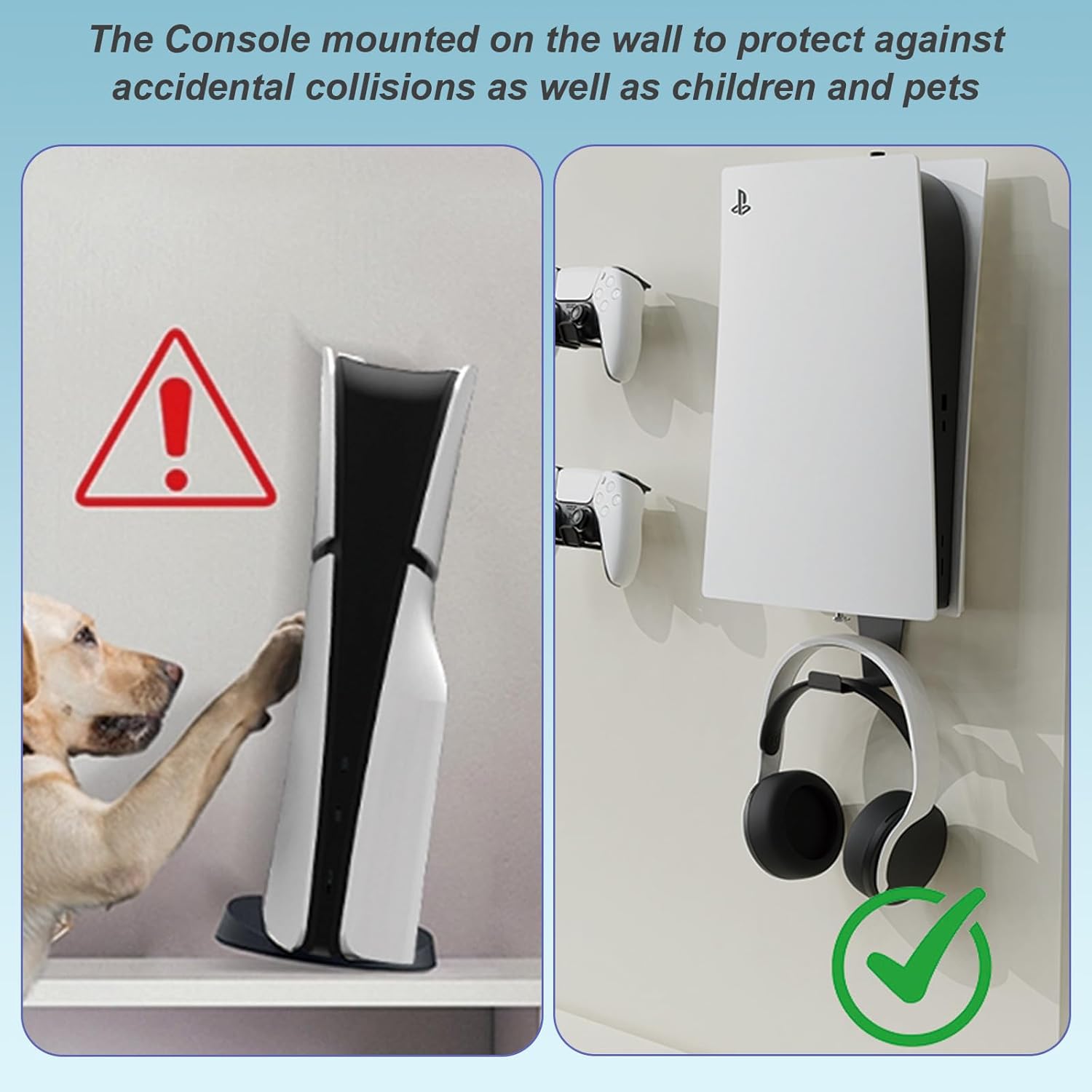 Thumbnail 3 de meiboshin PS5 Wall Mount Heavy-Duty Steel Kit with 2 Controller Holders & Headset Hook (Black)