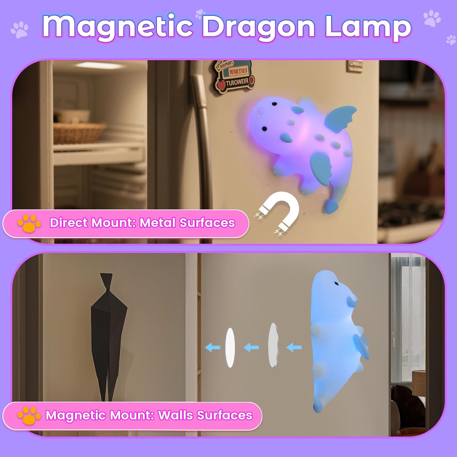 Detalle de AVEKI Night Light for Kids – Cute Milk Dragon Silicone Lamp (Blue) with 7 Colours, Dimmable & Rechargeable