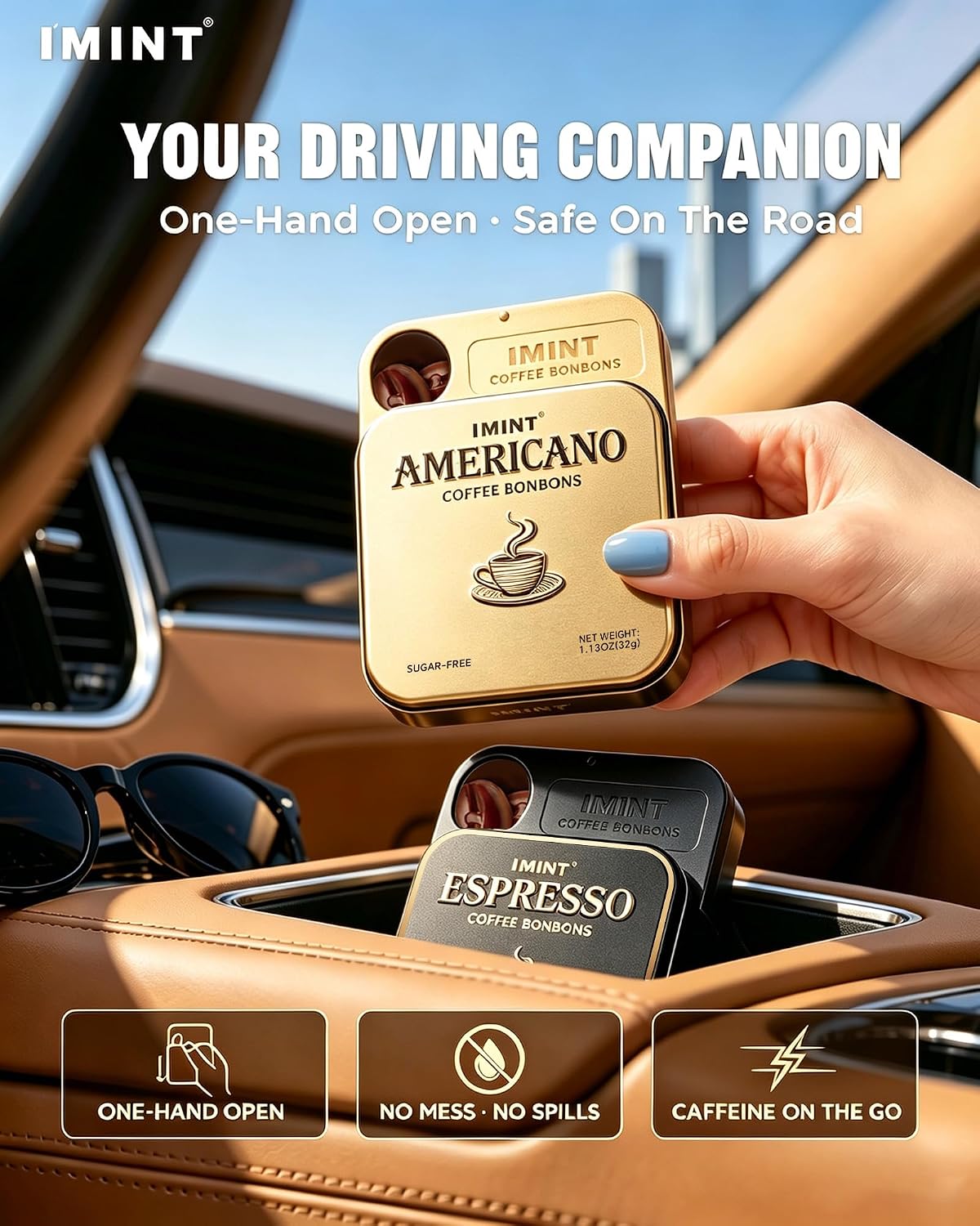 Detalle 2 de I'MINT Sugar-Free Coffee Candy Duo, Espresso & Americano, Xylitol Iron Tins