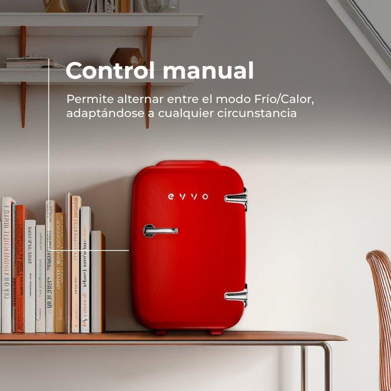 Detalle 2 de Nevera Portátil Evvo F4 Mini Retro Roja 4L: frío, calor y estilo nostálgico para viajar o la oficina