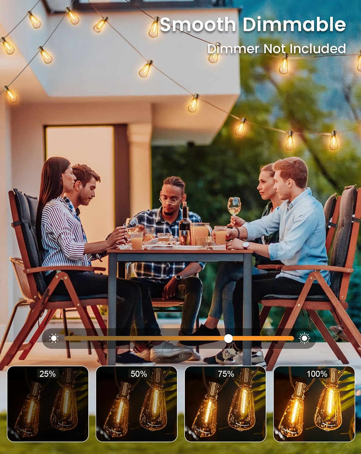 Detalle de Torkase Outdoor String Lights Mains Powered 120ft with 62 Shatterproof ST38 LED Bulbs