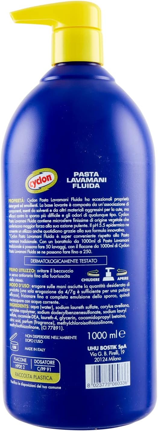 Detalle 2 de Cyclon Pasta Lavamani Fluida 1000 ml: detergente emolliente per mani pulite e profumate