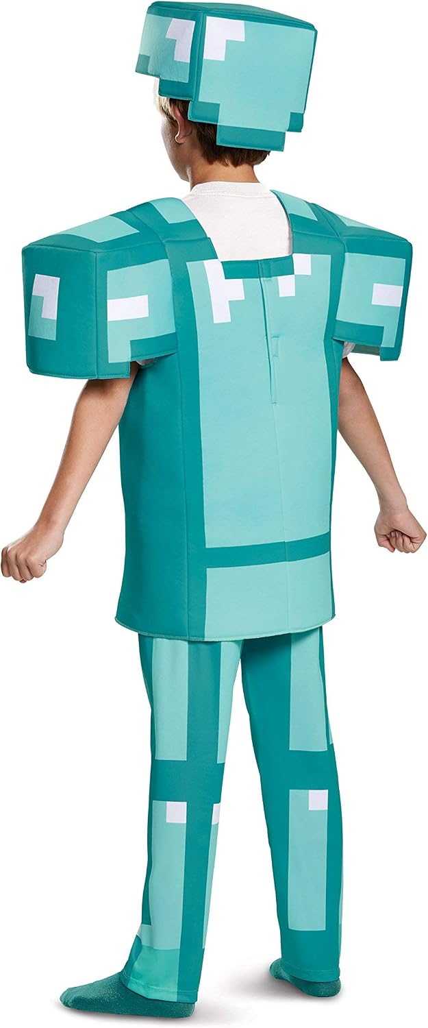 Detalle 2 de Disguise Deluxe Minecraft Diamond Armor Costume for Kids with Tunic, Pants and Hat